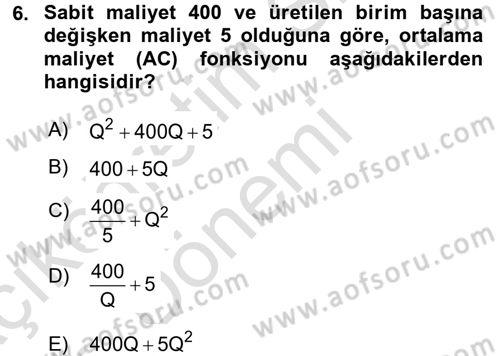 Matematiksel İktisat Dersi 2017 - 2018 Yılı (Vize) Ara Sınav Soruları 6. Soru