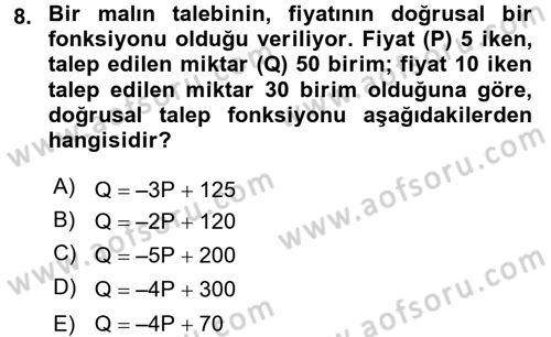 Matematiksel İktisat Dersi 2017 - 2018 Yılı (Vize) Ara Sınav Soruları 8. Soru