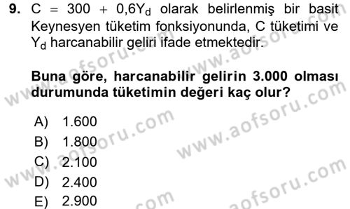 Matematiksel İktisat Dersi Ara Sınavı Deneme Sınav Soruları 9. Soru