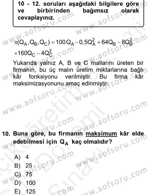 Matematiksel İktisat Dersi 2017 - 2018 Yılı (Final) Dönem Sonu Sınav Soruları 10. Soru