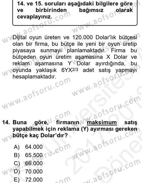 Matematiksel İktisat Dersi 2017 - 2018 Yılı (Final) Dönem Sonu Sınav Soruları 14. Soru