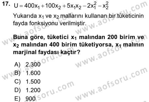 Matematiksel İktisat Dersi 2017 - 2018 Yılı (Final) Dönem Sonu Sınav Soruları 17. Soru
