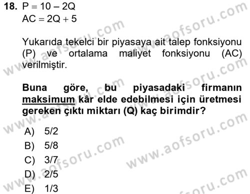 Matematiksel İktisat Dersi 2017 - 2018 Yılı (Final) Dönem Sonu Sınav Soruları 18. Soru