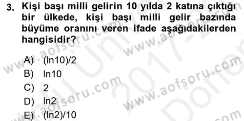 Matematiksel İktisat Dersi 2017 - 2018 Yılı (Final) Dönem Sonu Sınav Soruları 3. Soru
