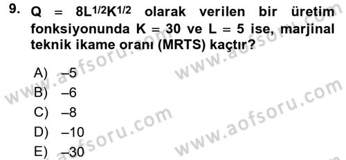 Matematiksel İktisat Dersi 2017 - 2018 Yılı (Final) Dönem Sonu Sınav Soruları 9. Soru