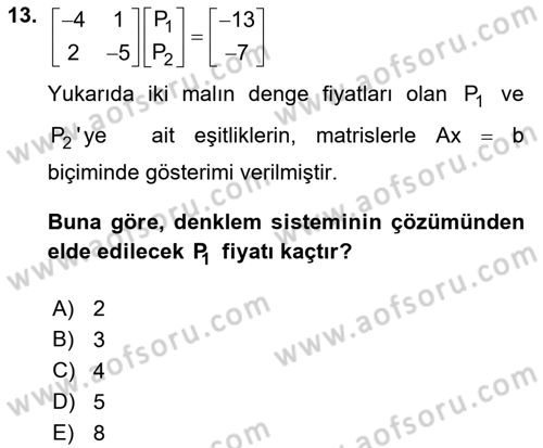 Matematiksel İktisat Dersi 2018 - 2019 Yılı 3 Ders Sınav Soruları 13. Soru