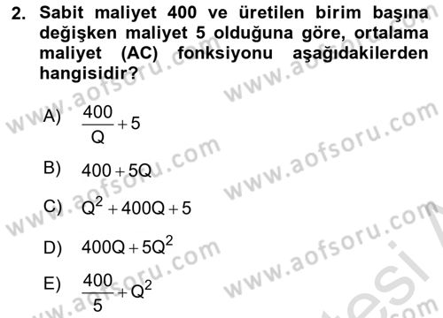 Matematiksel İktisat Dersi 2018 - 2019 Yılı 3 Ders Sınav Soruları 2. Soru