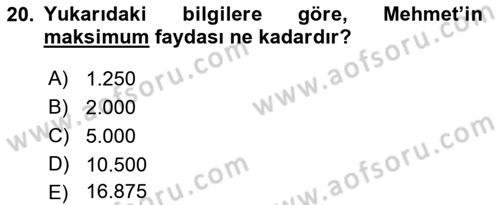 Matematiksel İktisat Dersi 2018 - 2019 Yılı 3 Ders Sınav Soruları 20. Soru