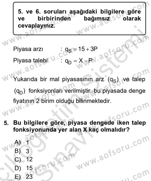 Matematiksel İktisat Dersi 2018 - 2019 Yılı 3 Ders Sınav Soruları 5. Soru