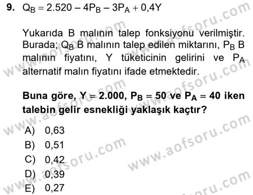 Matematiksel İktisat Dersi 2018 - 2019 Yılı 3 Ders Sınav Soruları 9. Soru