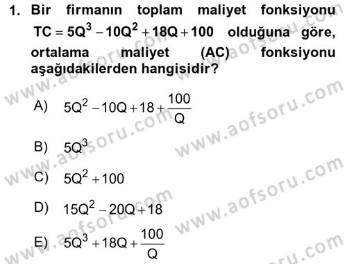 Matematiksel İktisat Dersi Ara Sınavı Deneme Sınav Soruları 1. Soru