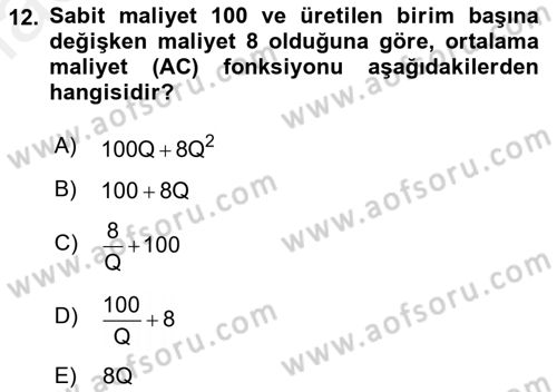 Matematiksel İktisat Dersi Ara Sınavı Deneme Sınav Soruları 12. Soru