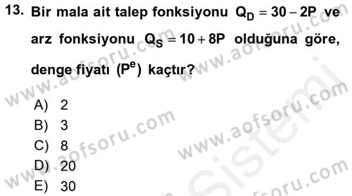 Matematiksel İktisat Dersi Ara Sınavı Deneme Sınav Soruları 13. Soru
