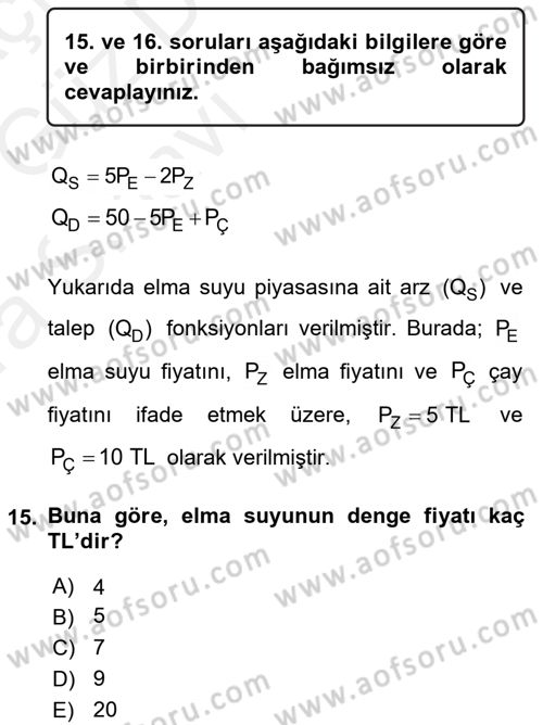Matematiksel İktisat Dersi 2018 - 2019 Yılı (Vize) Ara Sınav Soruları 15. Soru