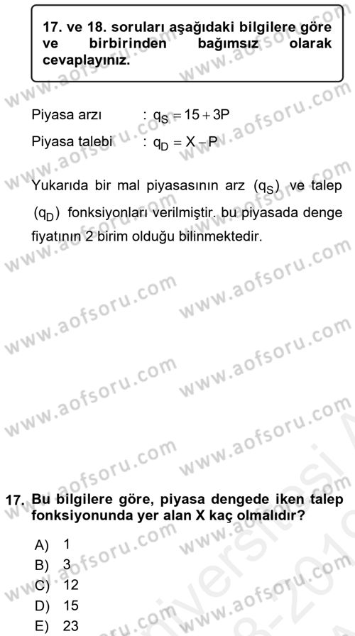 Matematiksel İktisat Dersi 2018 - 2019 Yılı (Vize) Ara Sınav Soruları 17. Soru