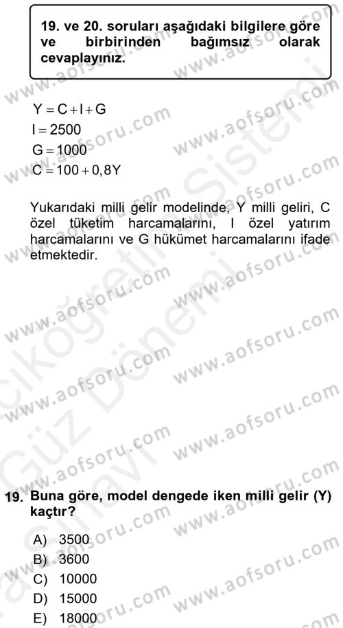 Matematiksel İktisat Dersi Ara Sınavı Deneme Sınav Soruları 19. Soru