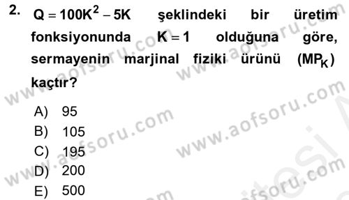 Matematiksel İktisat Dersi Ara Sınavı Deneme Sınav Soruları 2. Soru