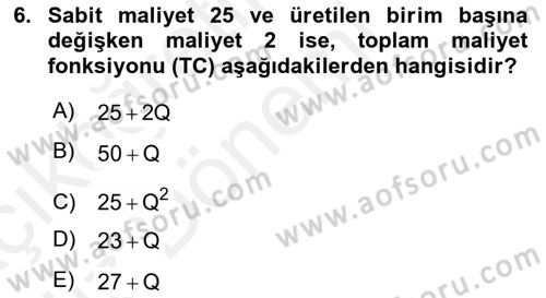 Matematiksel İktisat Dersi 2018 - 2019 Yılı (Vize) Ara Sınav Soruları 6. Soru