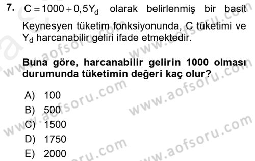Matematiksel İktisat Dersi Ara Sınavı Deneme Sınav Soruları 7. Soru