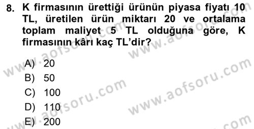 Matematiksel İktisat Dersi Ara Sınavı Deneme Sınav Soruları 8. Soru