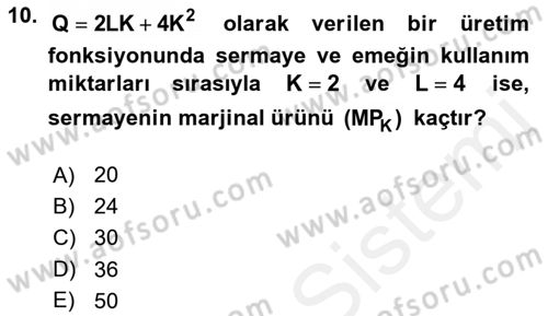 Matematiksel İktisat Dersi 2018 - 2019 Yılı (Final) Dönem Sonu Sınav Soruları 10. Soru