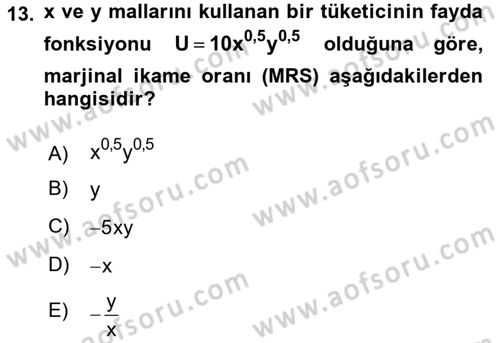 Matematiksel İktisat Dersi 2018 - 2019 Yılı (Final) Dönem Sonu Sınav Soruları 13. Soru