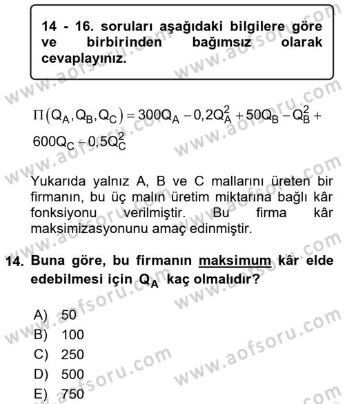 Matematiksel İktisat Dersi 2018 - 2019 Yılı (Final) Dönem Sonu Sınav Soruları 14. Soru