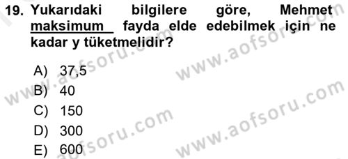 Matematiksel İktisat Dersi 2018 - 2019 Yılı (Final) Dönem Sonu Sınav Soruları 19. Soru