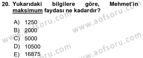 Matematiksel İktisat Dersi 2018 - 2019 Yılı (Final) Dönem Sonu Sınav Soruları 20. Soru