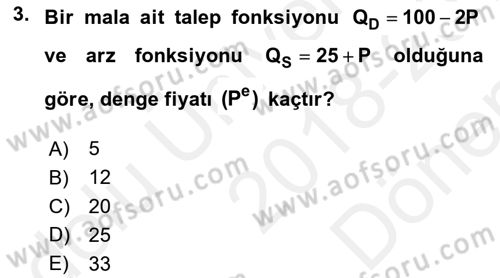 Matematiksel İktisat Dersi 2018 - 2019 Yılı (Final) Dönem Sonu Sınav Soruları 3. Soru