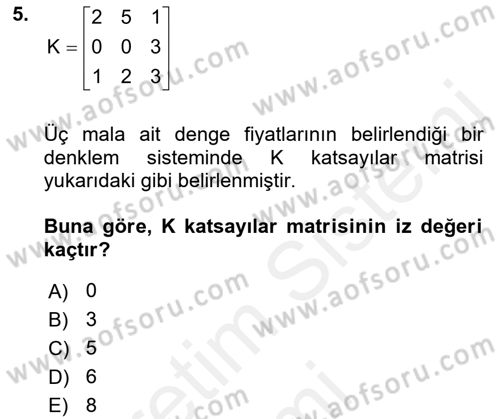 Matematiksel İktisat Dersi 2018 - 2019 Yılı (Final) Dönem Sonu Sınav Soruları 5. Soru