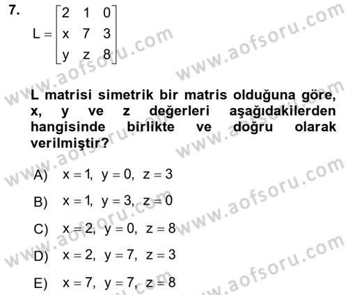 Matematiksel İktisat Dersi 2018 - 2019 Yılı (Final) Dönem Sonu Sınav Soruları 7. Soru