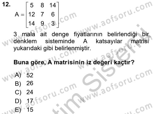 Matematiksel İktisat Dersi 2018 - 2019 Yılı Yaz Okulu Sınav Soruları 12. Soru