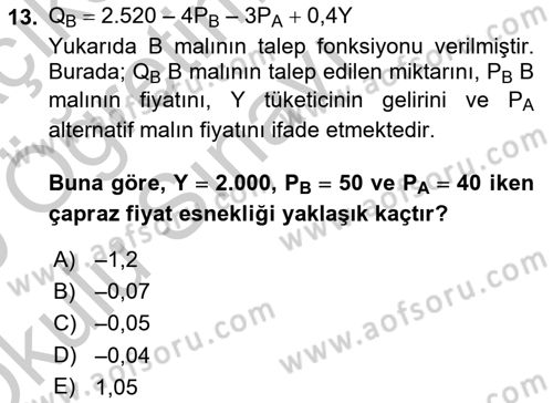 Matematiksel İktisat Dersi 2018 - 2019 Yılı Yaz Okulu Sınav Soruları 13. Soru