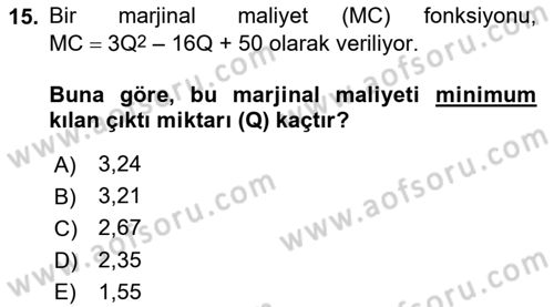 Matematiksel İktisat Dersi 2018 - 2019 Yılı Yaz Okulu Sınav Soruları 15. Soru