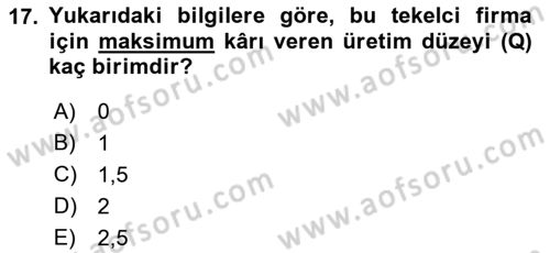 Matematiksel İktisat Dersi 2018 - 2019 Yılı Yaz Okulu Sınav Soruları 17. Soru