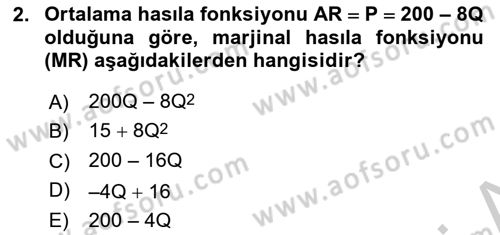 Matematiksel İktisat Dersi 2018 - 2019 Yılı Yaz Okulu Sınav Soruları 2. Soru