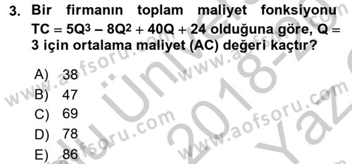 Matematiksel İktisat Dersi 2018 - 2019 Yılı Yaz Okulu Sınav Soruları 3. Soru