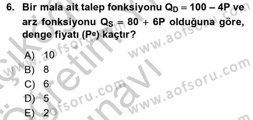 Matematiksel İktisat Dersi 2018 - 2019 Yılı Yaz Okulu Sınav Soruları 6. Soru