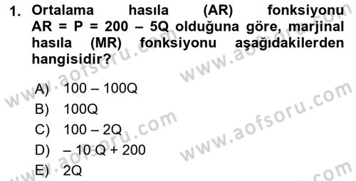 Matematiksel İktisat Dersi Ara Sınavı Deneme Sınav Soruları 1. Soru