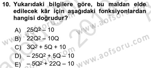 Matematiksel İktisat Dersi Ara Sınavı Deneme Sınav Soruları 10. Soru