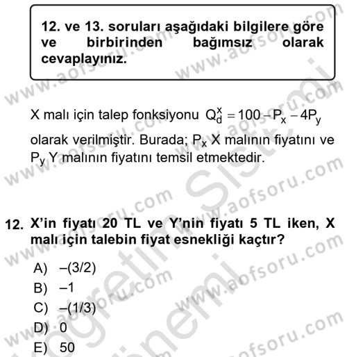 Matematiksel İktisat Dersi Ara Sınavı Deneme Sınav Soruları 12. Soru