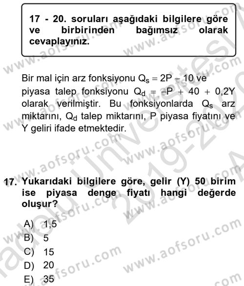 Matematiksel İktisat Dersi 2019 - 2020 Yılı (Vize) Ara Sınav Soruları 17. Soru