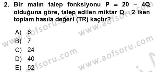 Matematiksel İktisat Dersi Ara Sınavı Deneme Sınav Soruları 2. Soru