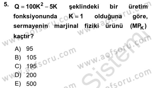 Matematiksel İktisat Dersi Ara Sınavı Deneme Sınav Soruları 5. Soru