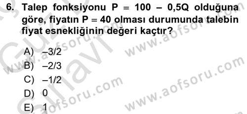 Matematiksel İktisat Dersi Ara Sınavı Deneme Sınav Soruları 6. Soru