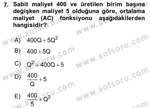 Matematiksel İktisat Dersi Ara Sınavı Deneme Sınav Soruları 7. Soru