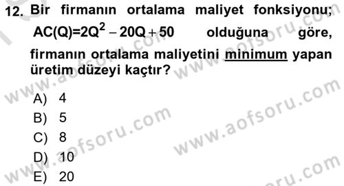 Matematiksel İktisat Dersi 2019 - 2020 Yılı (Final) Dönem Sonu Sınav Soruları 12. Soru