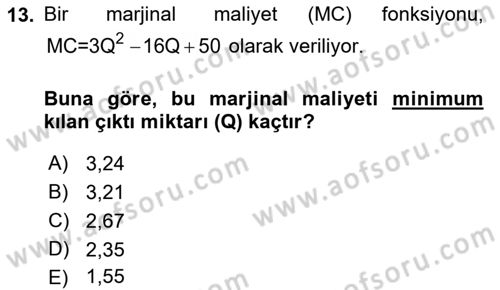 Matematiksel İktisat Dersi 2019 - 2020 Yılı (Final) Dönem Sonu Sınav Soruları 13. Soru