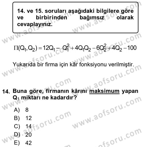 Matematiksel İktisat Dersi 2019 - 2020 Yılı (Final) Dönem Sonu Sınav Soruları 14. Soru